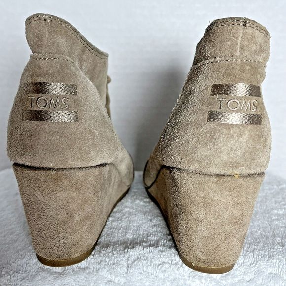 Toms Booties Wedge Kayla Desert Lace Up Tan Suede Bootie Size 6.5 Boots - Picture 7 of 11